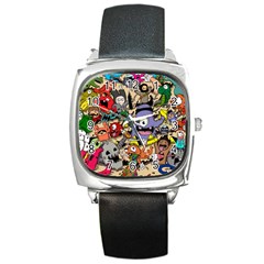 Hipster Wallpaper Pattern Square Metal Watch by Nexatart