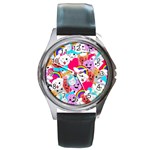 Cute Cartoon Pattern Round Metal Watch Front