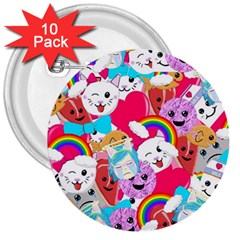 Cute Cartoon Pattern 3  Buttons (10 Pack)  by Nexatart