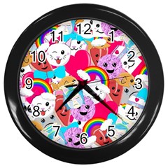 Cute Cartoon Pattern Wall Clocks (black) by Nexatart