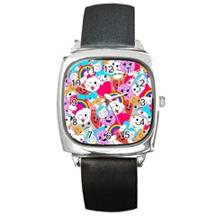 Cute Cartoon Pattern Square Metal Watch by Nexatart