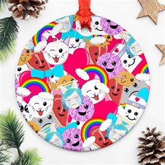 Cute Cartoon Pattern Round Ornament (two Sides) by Nexatart