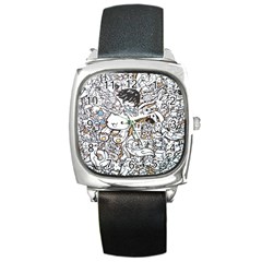 Cute Doodles Square Metal Watch by Nexatart