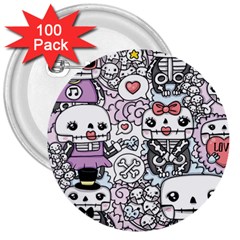 Kawaii Graffiti And Cute Doodles 3  Buttons (100 Pack)  by Nexatart