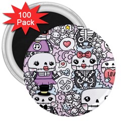 Kawaii Graffiti And Cute Doodles 3  Magnets (100 Pack) by Nexatart