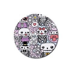 Kawaii Graffiti And Cute Doodles Rubber Round Coaster (4 Pack)  by Nexatart