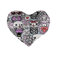 Kawaii Graffiti And Cute Doodles Standard 16  Premium Flano Heart Shape Cushions by Nexatart