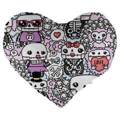 Kawaii Graffiti And Cute Doodles Large 19  Premium Flano Heart Shape Cushions by Nexatart