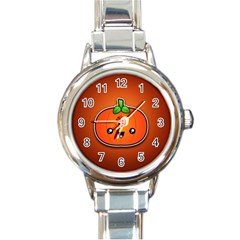 Simple Orange Pumpkin Cute Halloween Round Italian Charm Watch by Nexatart