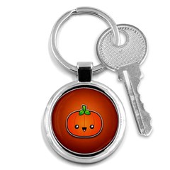 Simple Orange Pumpkin Cute Halloween Key Chains (round)  by Nexatart