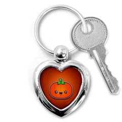 Simple Orange Pumpkin Cute Halloween Key Chains (heart)  by Nexatart