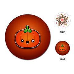 Simple Orange Pumpkin Cute Halloween Playing Cards (round)  by Nexatart