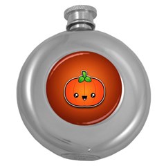 Simple Orange Pumpkin Cute Halloween Round Hip Flask (5 Oz) by Nexatart