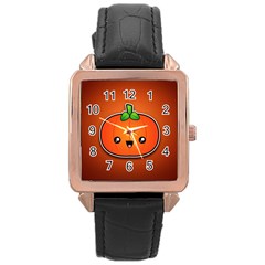 Simple Orange Pumpkin Cute Halloween Rose Gold Leather Watch  by Nexatart