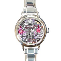 0 Sad War Kawaii Doodle Round Italian Charm Watch by Nexatart