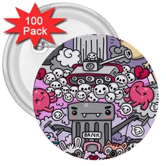 0 Sad War Kawaii Doodle 3  Buttons (100 Pack)  by Nexatart