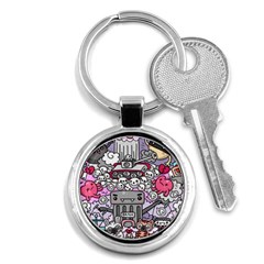 0 Sad War Kawaii Doodle Key Chains (round)  by Nexatart