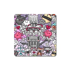 0 Sad War Kawaii Doodle Square Magnet by Nexatart