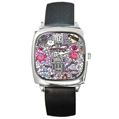 0 Sad War Kawaii Doodle Square Metal Watch by Nexatart