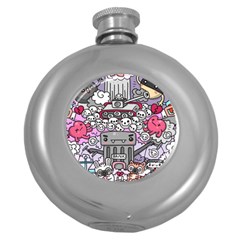 0 Sad War Kawaii Doodle Round Hip Flask (5 Oz) by Nexatart