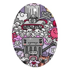 0 Sad War Kawaii Doodle Oval Ornament (two Sides) by Nexatart