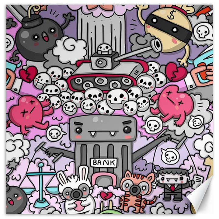 0 Sad War Kawaii Doodle Canvas 16  x 16  