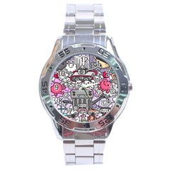 0 Sad War Kawaii Doodle Stainless Steel Analogue Watch by Nexatart