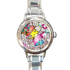 Beautiful Colorful Doodle Round Italian Charm Watch by Nexatart