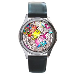 Beautiful Colorful Doodle Round Metal Watch by Nexatart