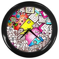 Beautiful Colorful Doodle Wall Clocks (black) by Nexatart