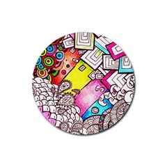 Beautiful Colorful Doodle Rubber Coaster (round)  by Nexatart