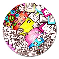 Beautiful Colorful Doodle Magnet 5  (round) by Nexatart