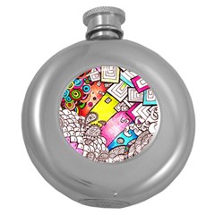 Beautiful Colorful Doodle Round Hip Flask (5 Oz) by Nexatart