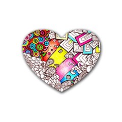 Beautiful Colorful Doodle Heart Coaster (4 Pack)  by Nexatart