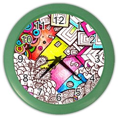 Beautiful Colorful Doodle Color Wall Clocks by Nexatart