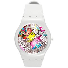 Beautiful Colorful Doodle Round Plastic Sport Watch (m) by Nexatart