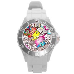 Beautiful Colorful Doodle Round Plastic Sport Watch (l) by Nexatart