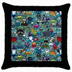 Colorful Drawings Pattern Throw Pillow Case (black) by Nexatart