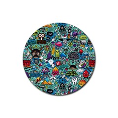 Colorful Drawings Pattern Rubber Coaster (round)  by Nexatart