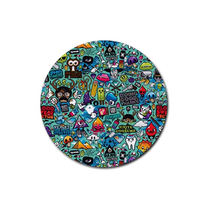 Colorful Drawings Pattern Rubber Coaster (Round) 