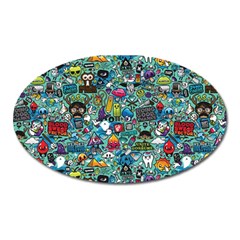 Colorful Drawings Pattern Oval Magnet by Nexatart