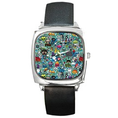 Colorful Drawings Pattern Square Metal Watch by Nexatart