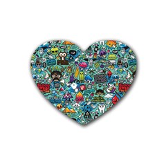 Colorful Drawings Pattern Heart Coaster (4 Pack)  by Nexatart