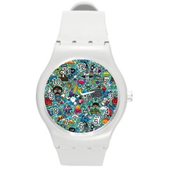 Colorful Drawings Pattern Round Plastic Sport Watch (m) by Nexatart