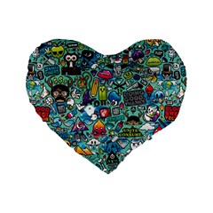 Colorful Drawings Pattern Standard 16  Premium Flano Heart Shape Cushions by Nexatart