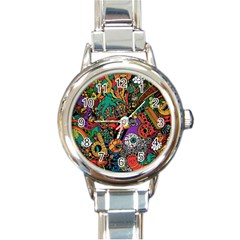 Monsters Colorful Doodle Round Italian Charm Watch by Nexatart