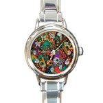 Monsters Colorful Doodle Round Italian Charm Watch Front