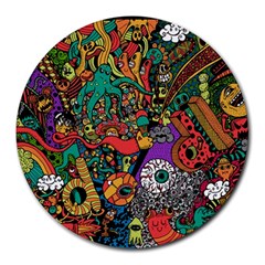 Monsters Colorful Doodle Round Mousepads by Nexatart