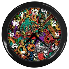 Monsters Colorful Doodle Wall Clocks (black) by Nexatart