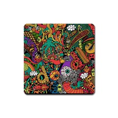 Monsters Colorful Doodle Square Magnet by Nexatart